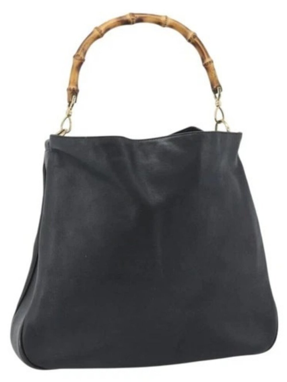 GUCCI Bamboo Hand Bag Leather Black Gold 001 1908 Auth 190578